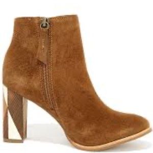 Matisse Wood patterned heel suede cognac booties